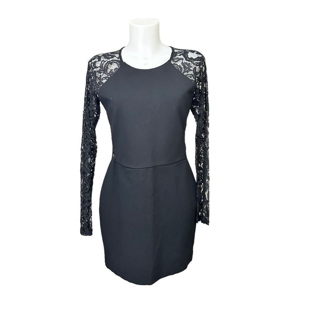 TWO ARROWS Womens Black Lace Stretch Mini Longsleeve Bodycon dress large‎